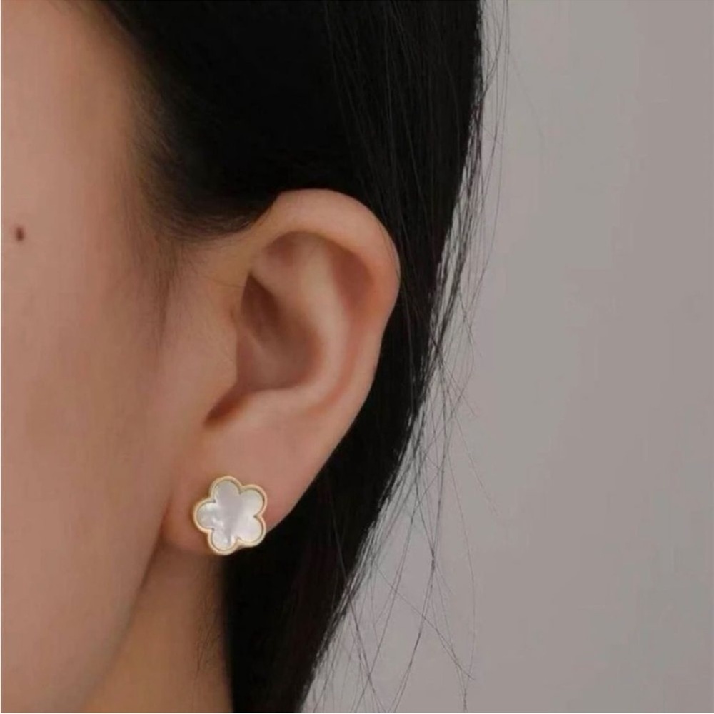 Gold Plated Stainless Steel Flower Charm Stud Earrings